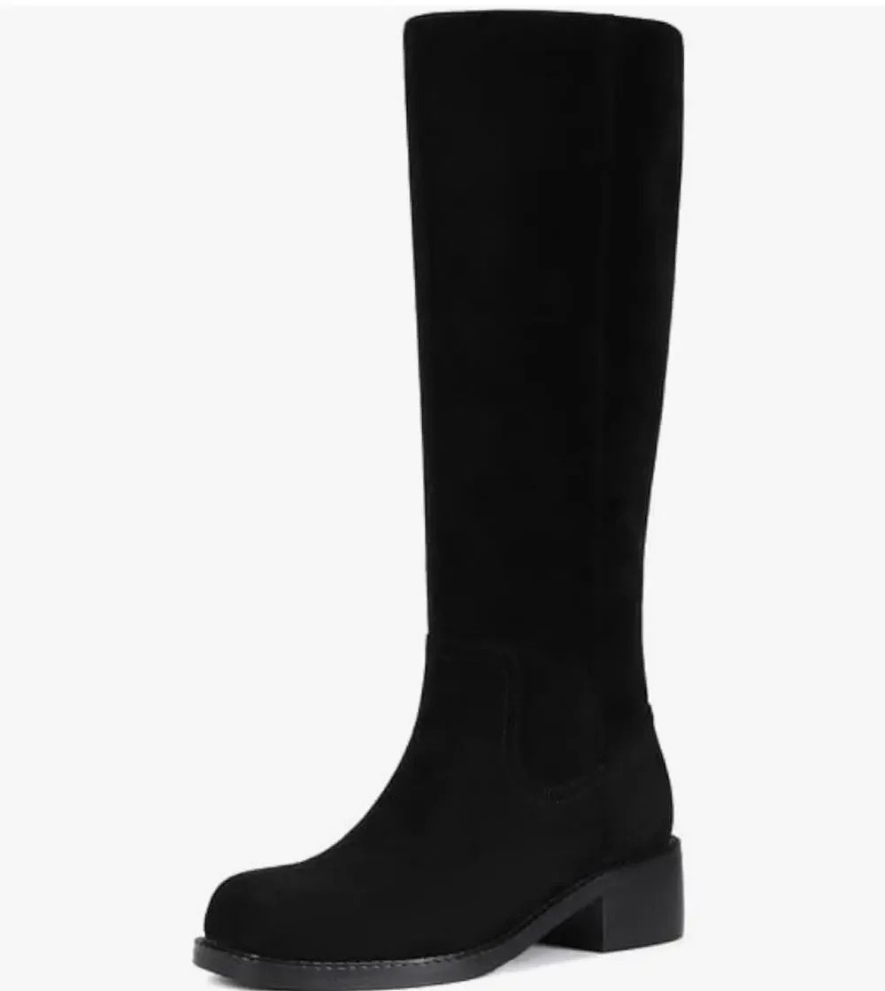 ZJA Women’s Knee High Square Toe Low Heel Boots Black Size 7